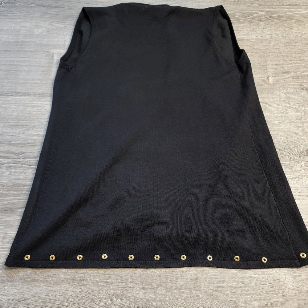 CHELSEA & THEODORE Black Knit Cardigan Sweater Vest Gold Grommet - Picture 8 of 10